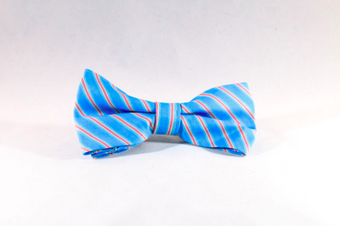 Preppy Aqua and Coral Seaside Stripes Dog Bow Tie