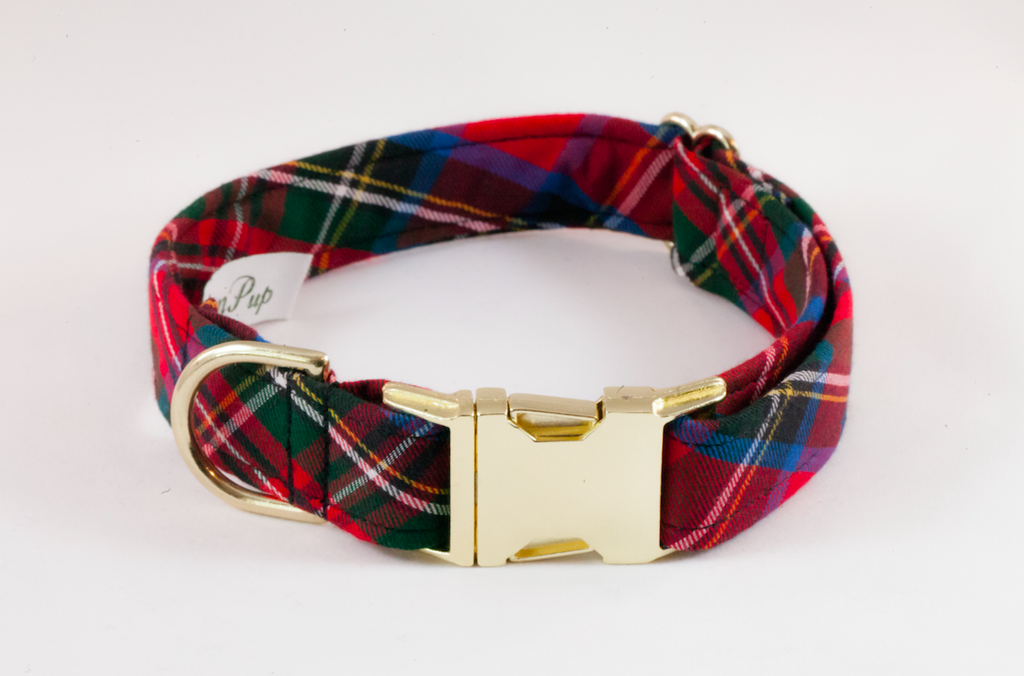 Red Scottish Tartan Plaid Dog Collar