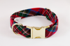 Red Scottish Tartan Plaid Bow Tie Dog Collar