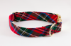 Red Scottish Tartan Plaid Bow Tie Dog Collar