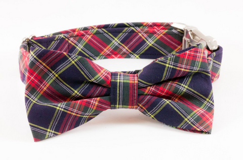 Classic Black and Red Tartan Plaid Dog Bow Tie Collar