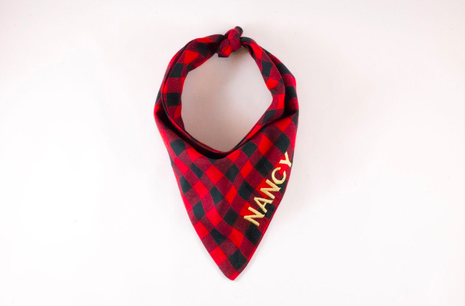 Red and Black Buffalo Check Monogrammed Dog Bandana