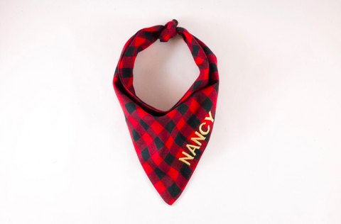 Red and Black Buffalo Check Monogrammed Dog Bandana