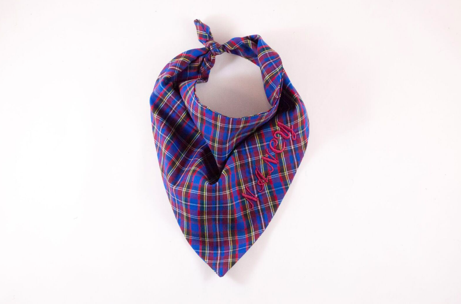 School Boy Plaid Monogrammed Dog Bandana