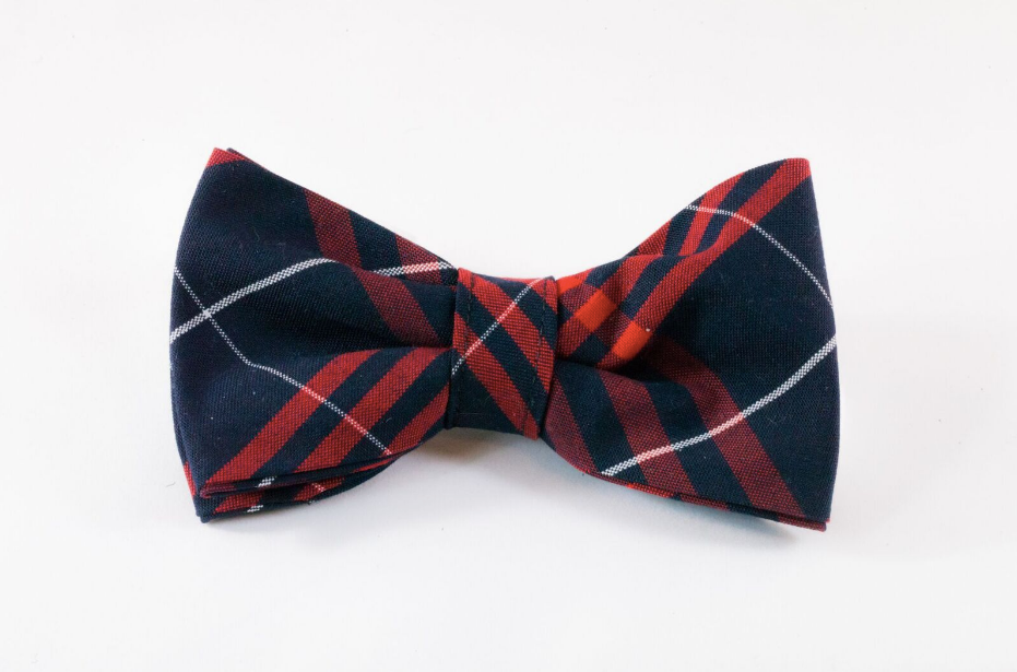 Navy and Red Old South Plaid Dog Bow Tie
