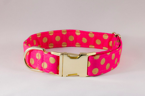Valentine's Day Pink and Gold Polka Dot Dog Collar