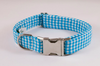 Preppy Aqua Blue Gingham Dog Collar