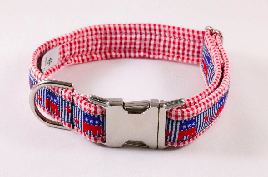 Repuplican Gingham Dog Collar