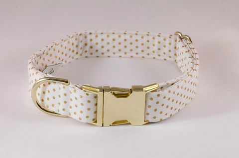 White and Gold Polka Dot Dog Collar