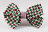 Green and Red Christmas Houndstooth Seersucker Girl Bow Tie Dog Collar