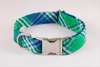 Preppy Green and Blue Madras Plaid Bow Tie Dog Collar