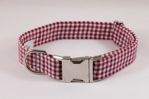 Preppy Classic Garnet Gingham Seersucker Dog Collar