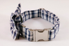 Navy Madras Plaid Bow Tie Dog Collar