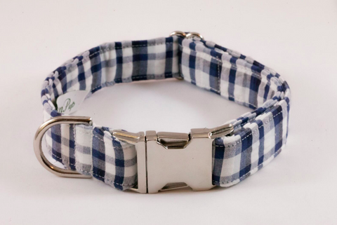 Navy Blue Madras Dog Collar