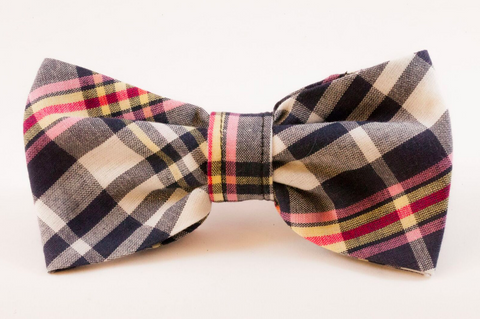 Navy and Pink Madras Dog Bow Tie