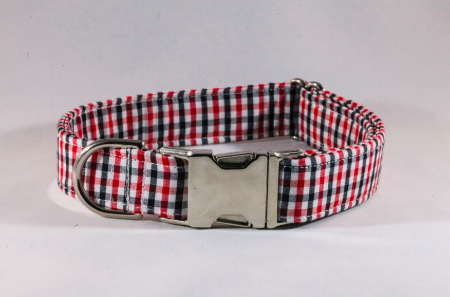 Preppy Black and Red Gingham Georgia Bulldogs Dog Collar