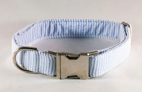 Preppy Classic Blue Seersucker Dog Collar
