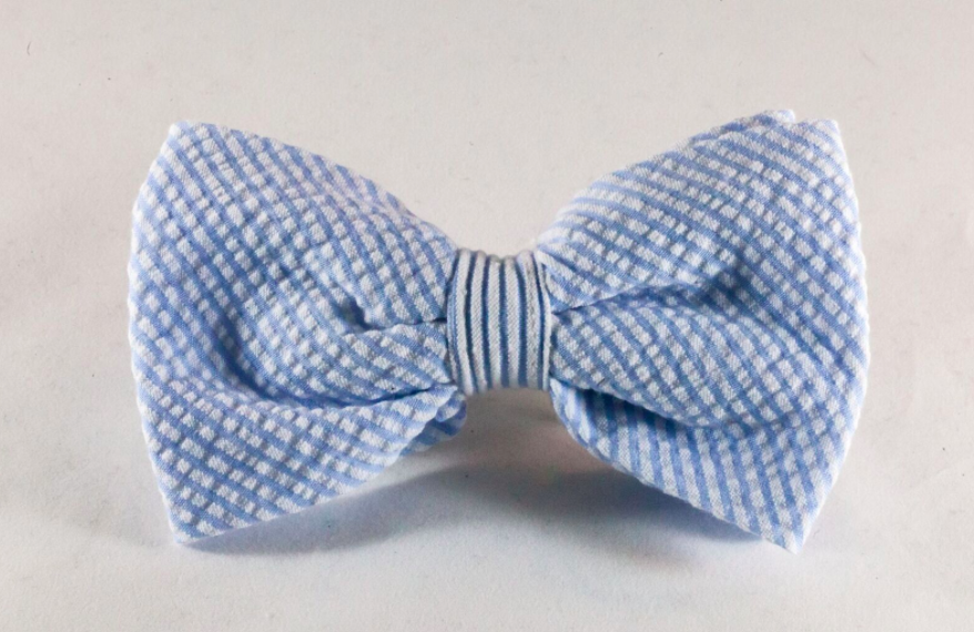 Preppy Classic Blue Seersucker Dog Bow Tie