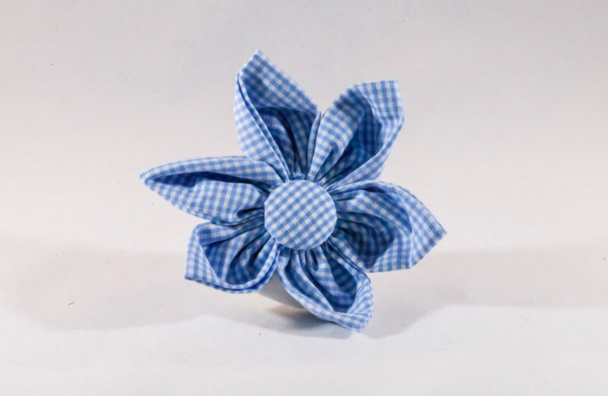 Preppy Carolina Blue Gingham Tarheel Girl Dog Flower Bow Tie