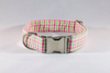 Preppy Pink and Green Gingham Girl Dog Flower Bow Tie Collar