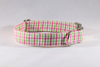 Preppy Pink and Green Gingham Girl Dog Flower Bow Tie Collar