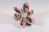 Preppy Pink and Green Gingham Girl Dog Flower Bow Tie