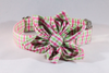 Preppy Pink and Green Gingham Girl Dog Flower Bow Tie Collar
