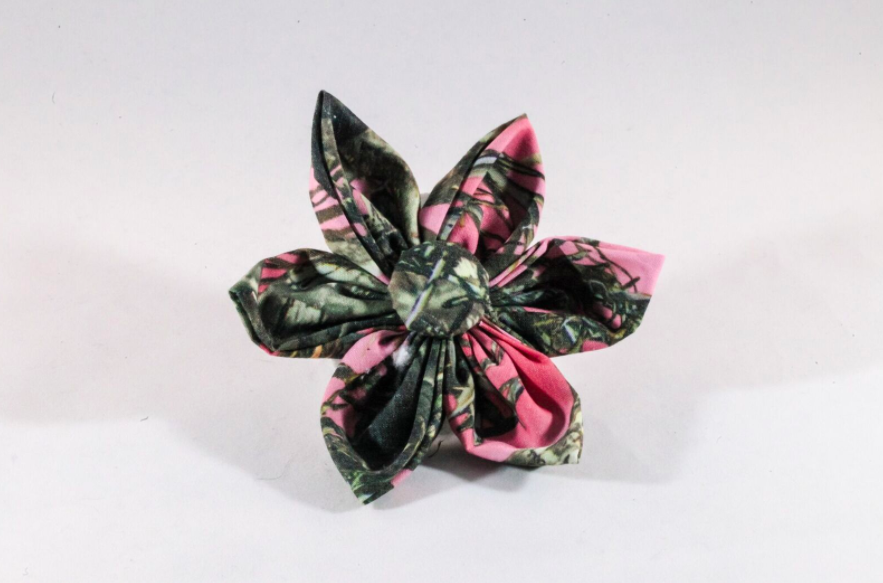 Camo Sporting Pup Pink Girl Dog Flower Bow Tie