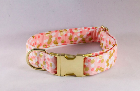 Champagne Pop Pink and Gold Polka Dot Dog Collar--Valentine's Day