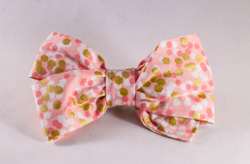Champagne Pop Pink and Gold Polka Dot Girl Dog Bow Tie--Valentine's Day