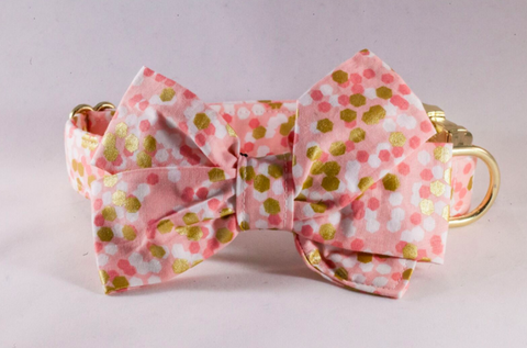Champagne Pop Pink and Gold Polka Dot Girl Dog Bow Tie Collar--Valentine's Day