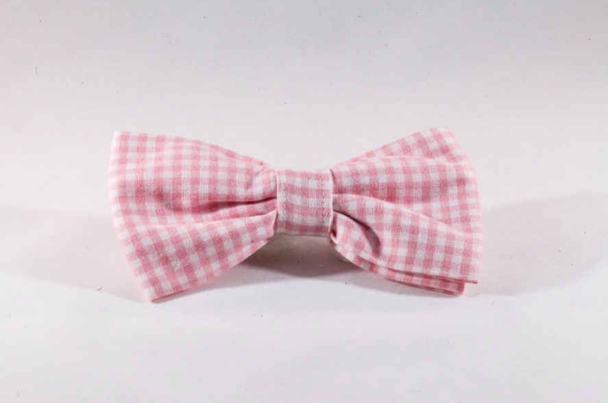 Preppy Pink Gingham Dog Bow Tie