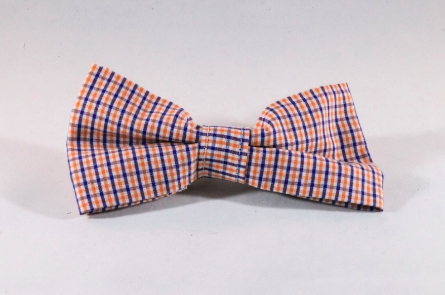 Preppy Navy and Orange Gingham Auburn Tigers Dog Bow Tie