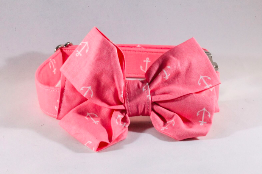 Pink Anchor Girl Dog Bow Tie Collar