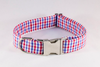 Preppy Red White and Blue Gingham Girl Dog Flower Bow Tie Collar, Ole Miss Rebels