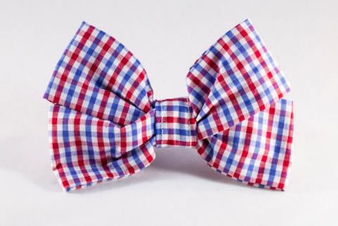 Preppy Red White and Blue Gingham Girl Dog Bow Tie, Ole Miss Rebels