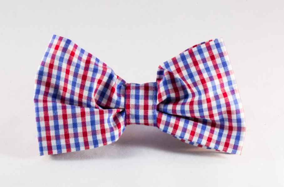 Preppy Red White and Blue Gingham Dog Bow Tie, Ole Miss Rebels