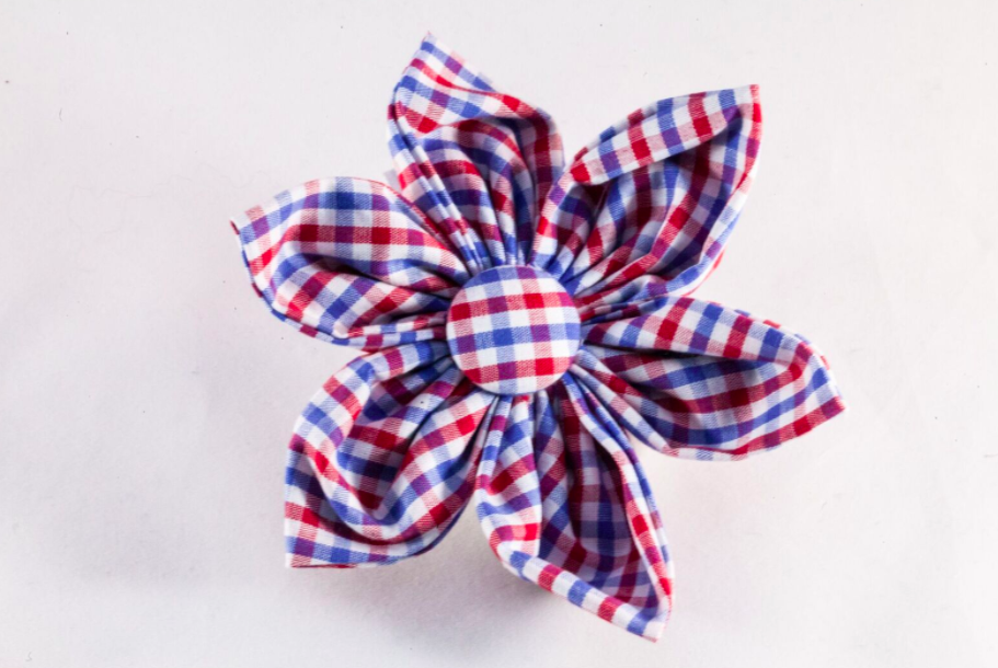 Preppy Red White and Blue Gingham Girl Dog Flower Bow Tie, Ole Miss Rebels