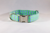 Preppy Blue and Green Gingham Dog Bow Tie Collar
