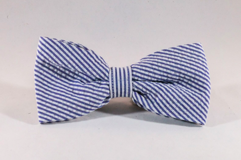 Preppy Navy Blue Seersucker Dog Bow Tie