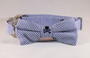 Preppy Navy Blue Skull and Cross Bones Seersucker Bow Tie Dog Collar