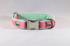 Seersucker Pink and Green Nantucket Whale Dog Collar