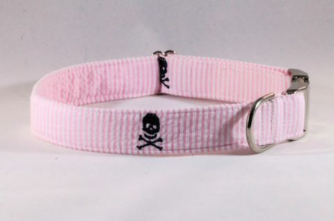 Preppy Pink Skull and Crossbones Girl Dog Collar