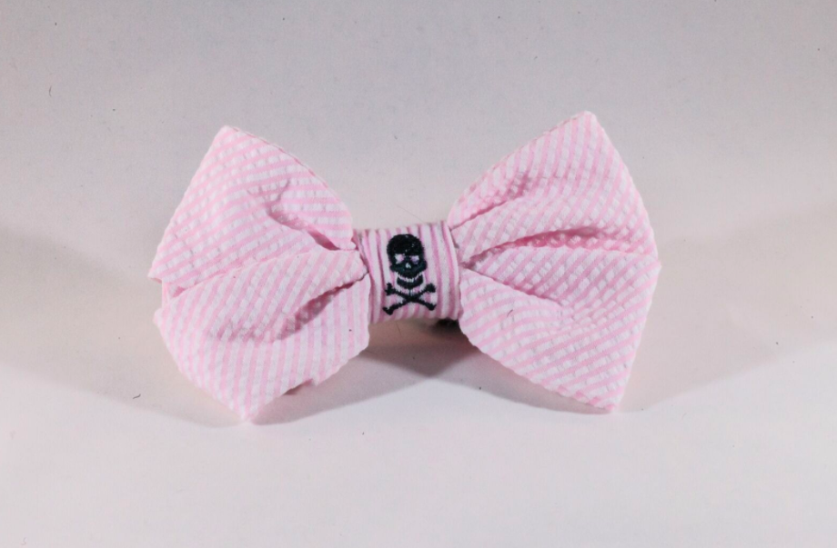Preppy Pink Skull and Crossbones Girl Dog Bow Tie