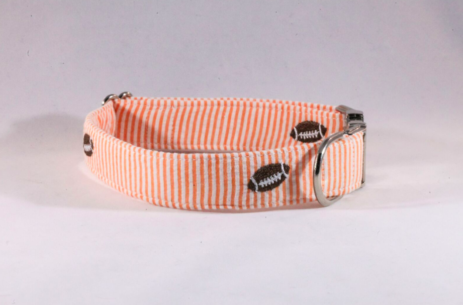 Preppy Football Orange Seersucker Dog Collar