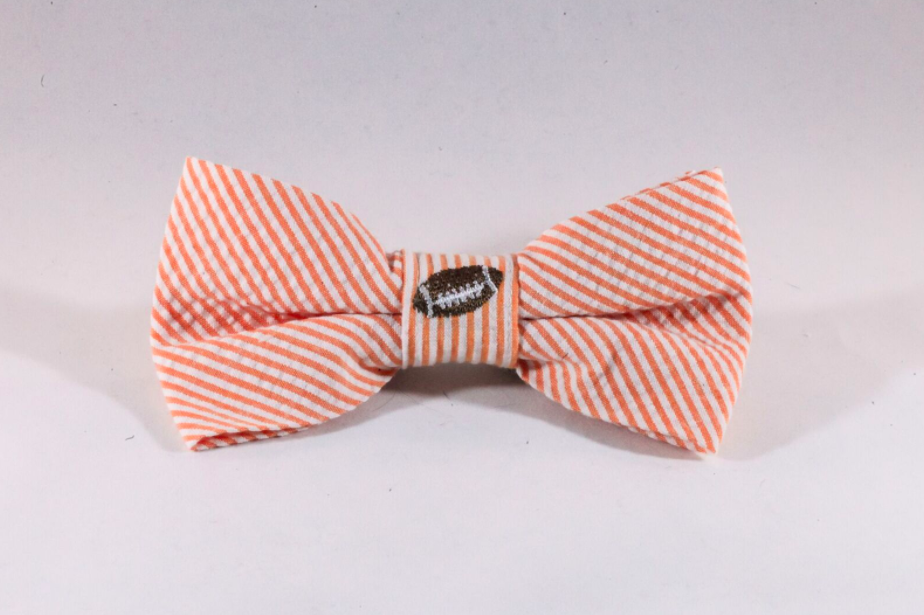 Preppy Football Orange Seersucker Dog Bow Tie, Tennessee Vols