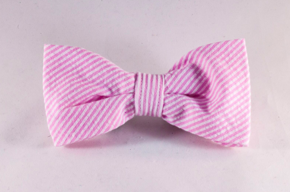 Preppy Pink Seersucker Dog Bow Tie