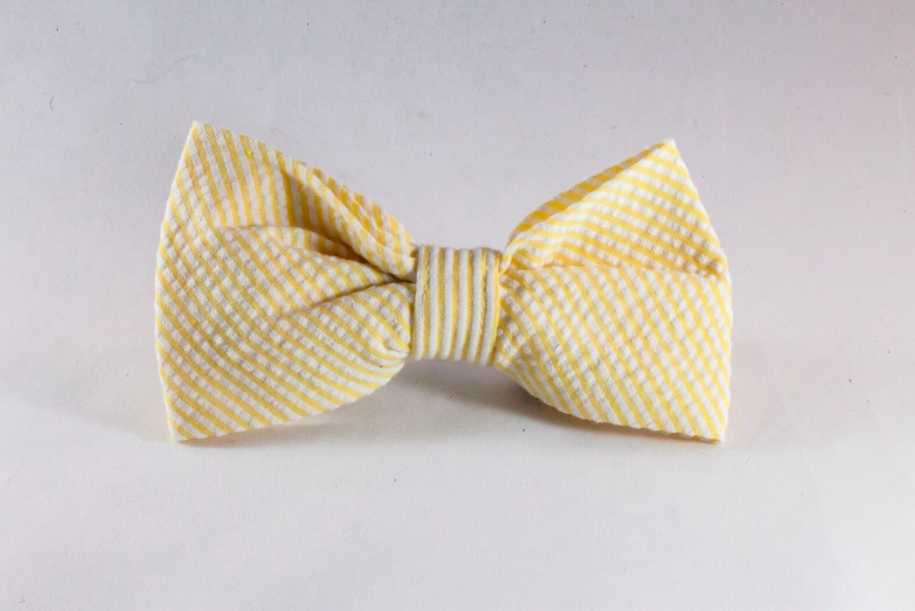 Preppy Yellow Seersucker Dog Bow Tie