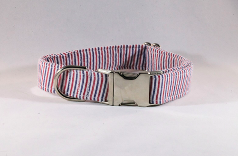 Preppy Red White and Blue Patriotic Pup Seersucker Dog Collar