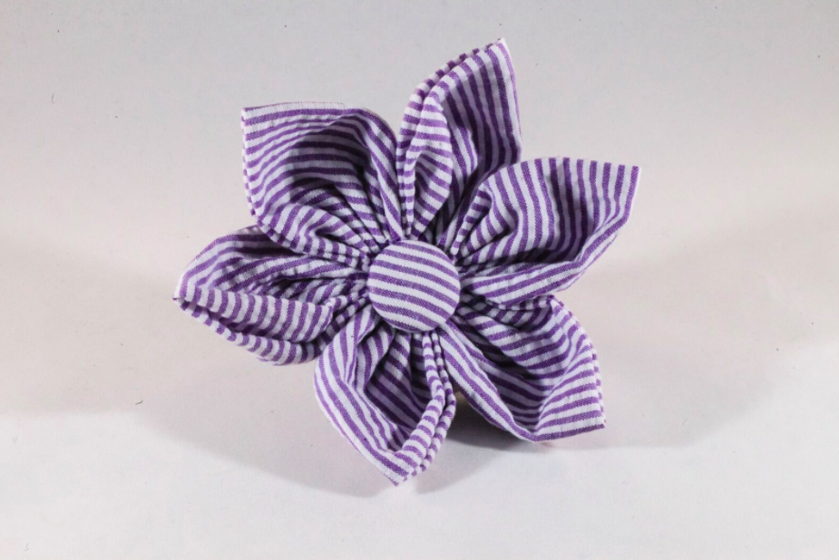 Preppy Purple Seersucker Girl Dog Flower Bow Tie